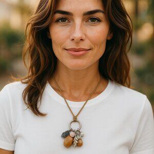 J. Jill Autumn Charm Necklace Pinecone Acorn Leaf Adjustable Fall Boho Cottage